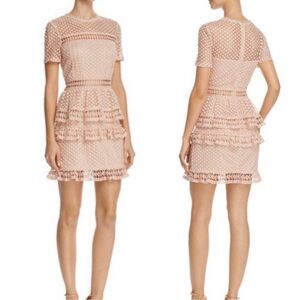 AQUA BODYCON KNIT YOLK‎ LACE EYELET TIER MINI party guest DRESS Large BLUSH PINK